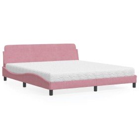 Cama con colchón terciopelo rosa 180x200 cm Cama con colchón terciopelo rosa 180x200 cm