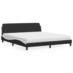 Cama con colchón cuero sintético negro y blanco 180x200 cm Cama con colchón cuero sintético negro y blanco 180x200 cm