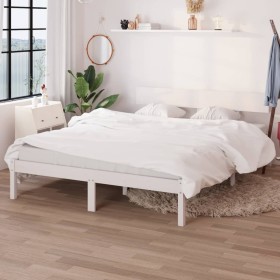 Estructura de cama de madera maciza de pino blanco 140x190 cm