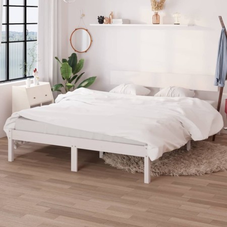 Massiver Bettrahmen aus weißem Kiefernholz, 140 x 190 cm von vidaXL, Betten und Lattenroste - Ref: Foro24-810128, Preis: 138,...