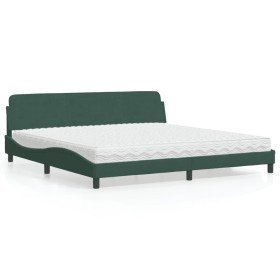 Cama con colchón terciopelo verde oscuro 200x200 cm Cama con colchón terciopelo verde oscuro 200x200 cm