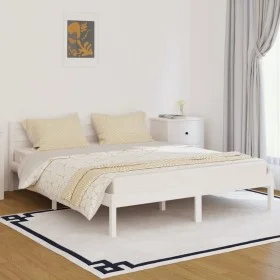 Solid white pine wood bed frame 160x200 cm by vidaXL, Beds and slatted bases - Ref: Foro24-810441, Price: 100,97 €, Discount: %