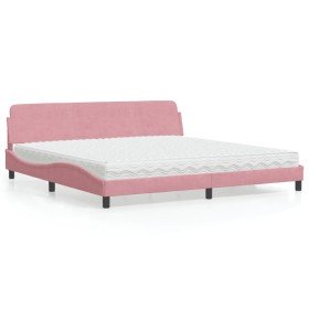 Cama con colchón terciopelo rosa 200x200 cm Cama con colchón terciopelo rosa 200x200 cm