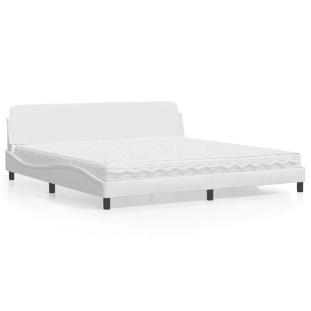 Cama con colchón cuero sintético blanco 200x200 cm