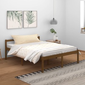 Cama personas mayores madera maciza pino marrón miel 150x200 cm