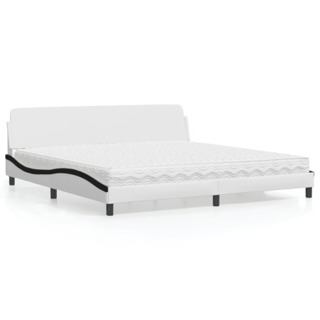 Cama con colchón cuero sintético blanco y negro 200x200 cm