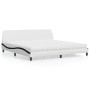 Cama con colchón cuero sintético blanco y negro 200x200 cm