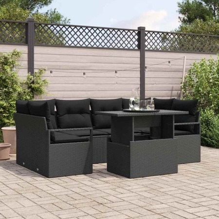 Conjunto de sofá de jardín Manual 7 pcs Negro 100 x 55 x 73 cm