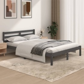 Estructura de cama madera maciza de pino gris 135x190 cm