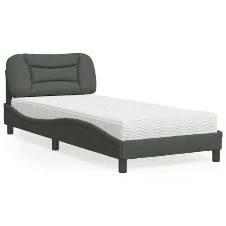 Cama con colchón tela gris oscuro 90x190 cm