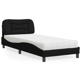 Cama con colchón tela negro 90x190 cm Cama con colchón tela negro 90x190 cm