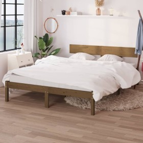 Honey brown pine solid wood bed frame 120x200 cm by vidaXL, Beds and slatted bases - Ref: Foro24-810145, Price: 95,59 €, Disc...
