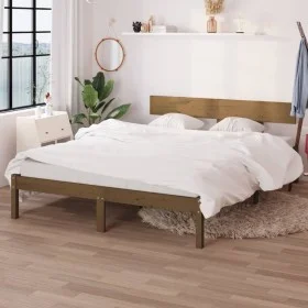 Honey brown pine solid wood bed frame 120x200 cm by vidaXL, Beds and slatted bases - Ref: Foro24-810145, Price: 94,40 €, Disc...