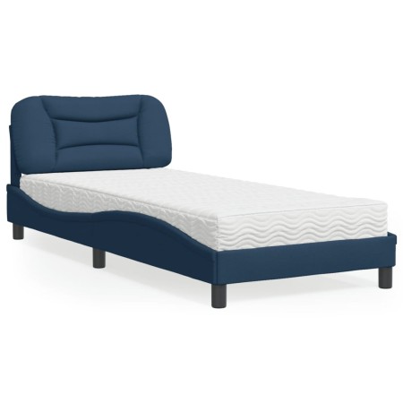 Cama con colchón tela azul 90x190 cm