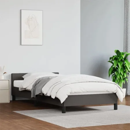 Bed frame with headboard gray synthetic leather 90x200 cm by vidaXL, Beds and slatted bases - Ref: Foro24-347481, Price: 112,...