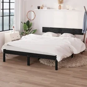 Solid black pine wood bed frame 140x200 cm by vidaXL, Beds and slatted bases - Ref: Foro24-810151, Price: 113,81 €, Discount: %