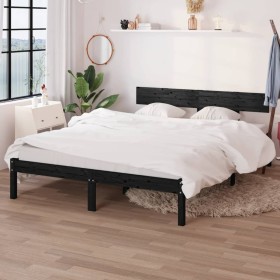 Estructura de cama de madera maciza de pino negra 160x200 cm de vidaXL, Camas y somieres - Ref: Foro24-810161, Precio: 149,29...