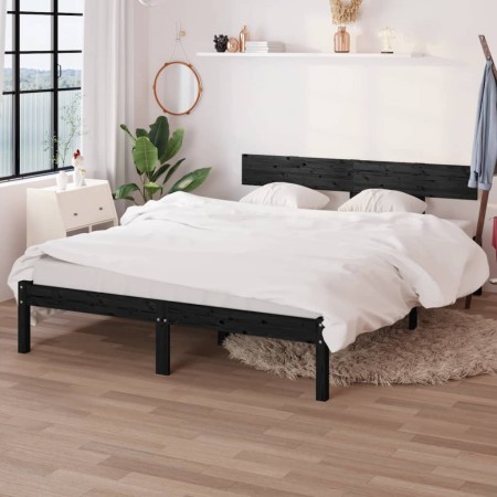 Solid black pine wood bed frame 160x200 cm by vidaXL, Beds and slatted bases - Ref: Foro24-810161, Price: 149,29 €, Discount: %