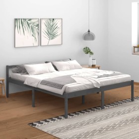 Cama para personas mayores madera maciza de pino gris 180x200cm