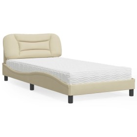 Cama con colchón tela color crema 100x200 cm