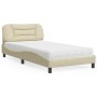 Cama con colchón tela color crema 100x200 cm