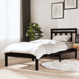 Estructura de cama individual de madera maciza negro 90x190 cm