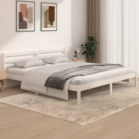 Solid white pine wood bed frame 180x200 cm by vidaXL, Beds and slatted bases - Ref: Foro24-810446, Price: 109,57 €, Discount: %
