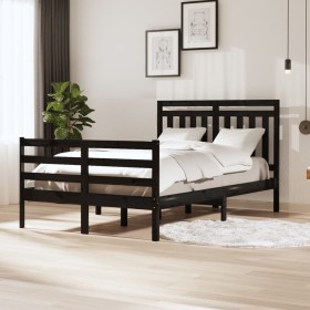 Estructura cama madera maciza negra 4FT pequeña doble 120x190cm