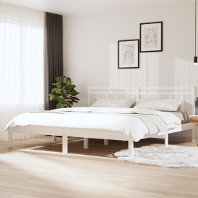 Estructura de cama de matrimonio madera maciza blanca 180x200cm