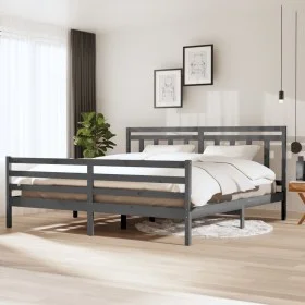 Gray solid wood bed frame 200x200 cm by vidaXL, Beds and slatted bases - Ref: Foro24-3100676, Price: 166,68 €, Discount: %