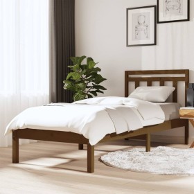 Estructura cama individual madera maciza marrón miel 75x190 cm