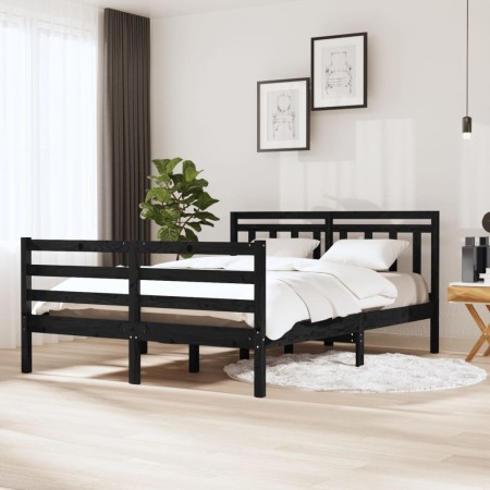 Estructura de cama de madera maciza negra 140x190 cm
