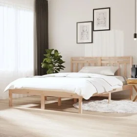 Small solid wood double bed frame 120x190 cm by vidaXL, Beds and slatted bases - Ref: Foro24-3100559, Price: 106,26 €, Discou...
