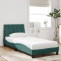 Cama con colchón terciopelo verde oscuro 90x190 cm