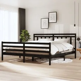 Black solid wood bed frame 200x200 cm by vidaXL, Beds and slatted bases - Ref: Foro24-3100678, Price: 166,75 €, Discount: %