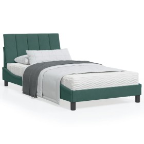 Cama con colchón terciopelo verde oscuro 100x200 cm