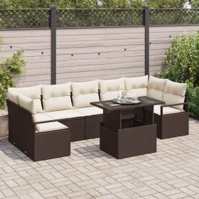 Conjunto de sofá de jardín con cojín 8 pcs Marrón y crema