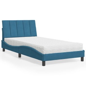 Cama con colchón terciopelo azul 100x200 cm