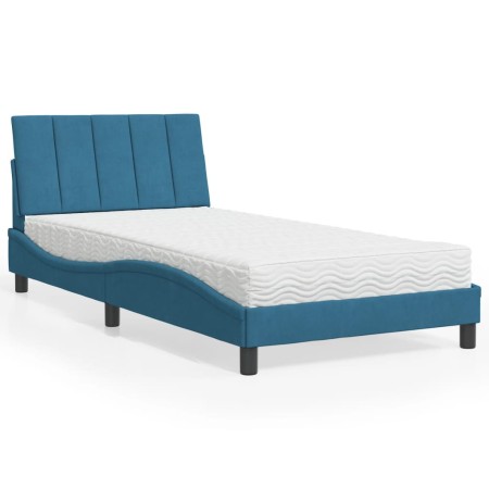 Cama con colchón terciopelo azul 100x200 cm