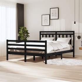 Estructura de cama madera maciza negro tamaño king