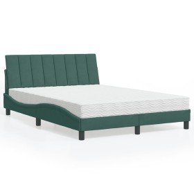 Cama con colchón terciopelo verde oscuro 140x190 cm Cama con colchón terciopelo verde oscuro 140x190 cm