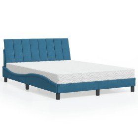 Cama con colchón terciopelo azul 140x190 cm Cama con colchón terciopelo azul 140x190 cm