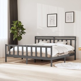 Grauer Massivholzbettrahmen 200x200 cm von vidaXL, Betten und Lattenroste - Ref: Foro24-3100980, Preis: 166,59 €, Rabatt: %