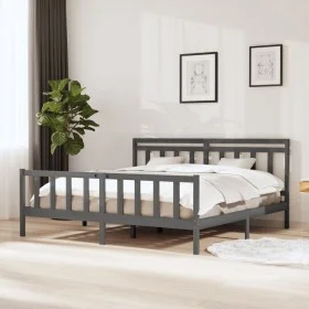 Grauer Massivholzbettrahmen 200x200 cm von vidaXL, Betten und Lattenroste - Ref: Foro24-3100980, Preis: 164,48 €, Rabatt: %