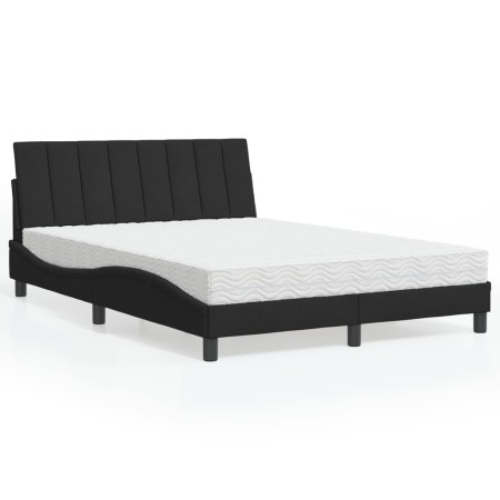 Cama con colchón terciopelo negro 140x200 cm