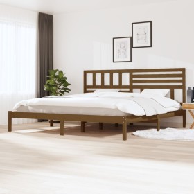 Honey brown solid pine wood bed frame 200x200 cm by vidaXL, Beds and slatted bases - Ref: Foro24-3101046, Price: 183,54 €, Di...