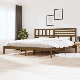 Honey brown solid pine wood bed frame 200x200 cm by vidaXL, Beds and slatted bases - Ref: Foro24-3101046, Price: 181,23 €, Di...