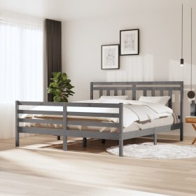 Estructura de cama madera maciza gris 6FT super king 180x200 cm