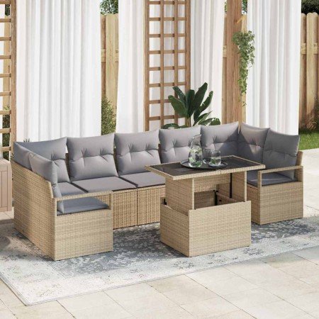 Conjunto de sofá de jardín con cojín 8 pcs beige y gris claro