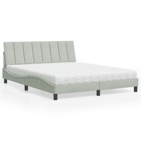 Cama con colchón terciopelo gris claro 160x200 cm